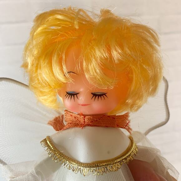Vintage Christmas Angel Tree Topper Japan 1960s MCM 8” Cone Eyes Closed Blonde - Picture 5 of 8